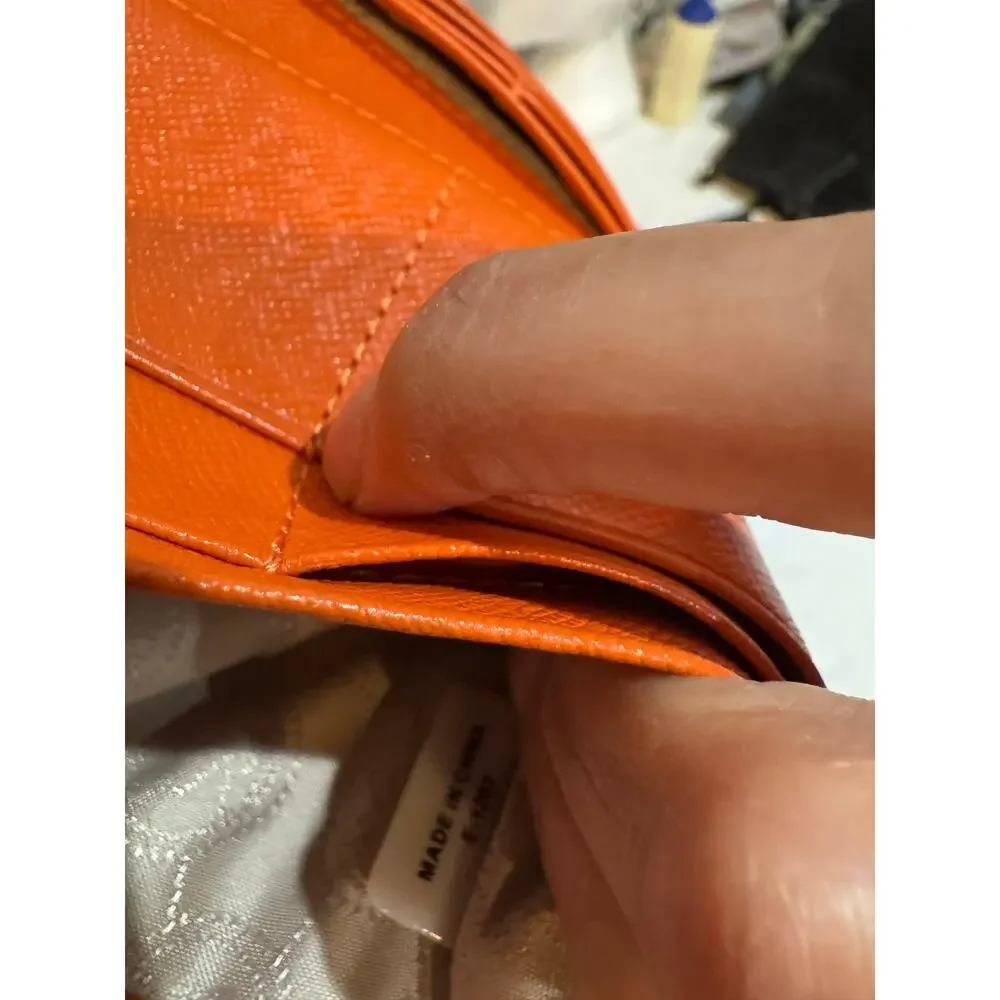 Michael Kors Saffiano Leather Envelope Carryall Wallet pink orange vibrant